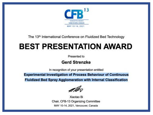 2021 Certificate Best Presentation Award Gerd Strenzke